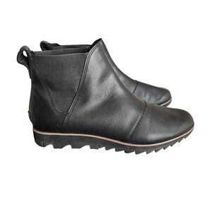 Sorel Harlow Chelsea Black Leather Waterproof Pull On Booties Size 8.5